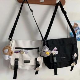 Bag Harajuku Versatile Canvas Women Crossbody Bags Solid Colour Casual Handbag Shoulder Teen Girls Messenger Satchels