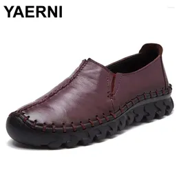 Casual Shoes YAERNI High Quality Women Genuine Leather Slip On Flats Handmade Loafers Mocassin Flat Women's Slipony