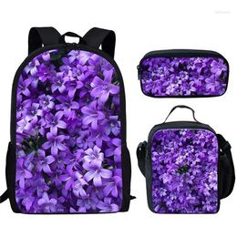 Backpack Cartoon Novelty Cool Beautiful Purple Lilac 3D Print 3pcs/Set Pupil School Bags Laptop Daypack Lunch Bag Pencil Case