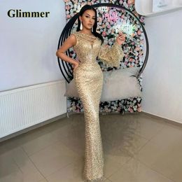 Runway Dresses Glimmer Glitter Mermaid Celebrity One-Shoulder Sequines Tulle Pleat Drop Vestido De Formatura Made To Order