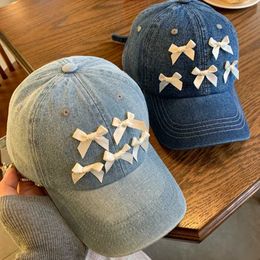 Ball Caps Embroidered baseball cap casual bow knot sun protection washed cotton foot Q240403