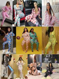 Women s Nightwear Playsuit Workout Button Bodysuit Skinny Printing long sleeve Jumpsuits Vneck Onesies Womens Plus Size Rompers p8525688