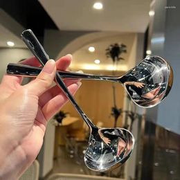 Spoons Large Capacity Thickened Big Head Silver Spoon Stainless Steel Soup Porridge Drinking Coffee Dessert Kitchen Tableware Xmas Gift