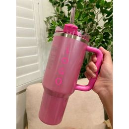 Stanleliness US STOCK Limited Edition H20 40OZ Mugs Cosmo Pink Parade Target Red Tumblers Insulated Car Cups Stainless Steel Coffee Termos Pink Tumbler Valenti 44W6