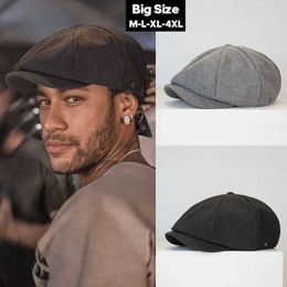 Stingy Brim Hats 2023 Big Size Cotton Newsboy Caps Men Spring Summer Thin Breathable Beret Women Casual Hat Unisex Sweat Octagonal Hats 63CM Q240403
