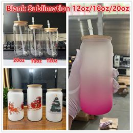 NEW 12oz 16oz 20oz Sublimation Glass Beer Mugs Water Bottle Beer Can Tumbler Drinking Glasses With Bamboo Lid And Reusable Stra2055666