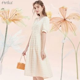 Party Dresses ARTKA 2024 Summer Women Dress Elegant Vintage Lace Square Collar Chiffon Puff Sleeve Midi With Belt LD28015X