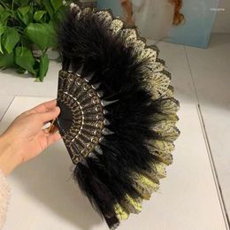 Decorative Figurines Lolita-Classical Folding Fan Retro Style Chinese Dance Cheongsam Catwalk Court Fairy Girl Feather Hand