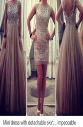 Full Beaded Sheath Short Party Dresses with Detachable Tulle Skirt Bateau Neck Cap Sleeves Low Back Aline Floorlength Prom Gowns6490326