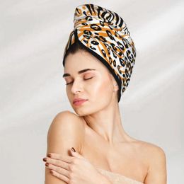 Towel Girl Hair Drying Hat Tiger Skin Pattern Cap Bath MicrofiberTowel Absorption Turban