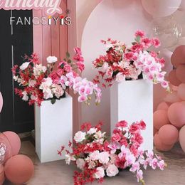 Decorative Flowers Luxurious Rose Moth Orchid Hang Flower Row Wedding Backdrop Arrangement Props Stage Floor Floral Ball Event Party Window