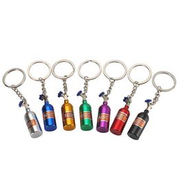 Keychains Lanyards Automotive Turbo Keychain Nitrogen Gas Cylinder Metal NOS Keyring Stash Pill Box Storage Car Accessories Interior Fashionable Q240403