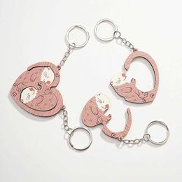 Keychains Lanyards 2 adorable otter couple keychains wooden matching puzzle Valentines Day gift bags pendants car tags Q240403