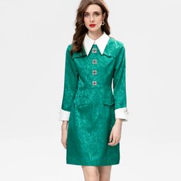 Women's Runway Dresses Turn Down Collar Long Sleeves Dobby Printed Color Block Fashion Mini Vestidos