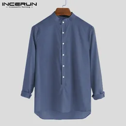 Men's Casual Shirts INCERUN Tops 2024 American Style Mens Stand Collar Design Streetwear Solid Simple Long Sleeved Blouse S-5XL