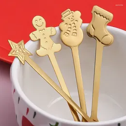 Spoons Gold Silver Spoon Christmas Gingerbread Man Snowman Stainless Steel Coffee Dessert Kitchen Tableware Year Gift