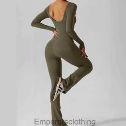 2023 Womens Long sleeved Tight Waist Lifting Hip Open Back Wide Leg High Elastic jumpsuit