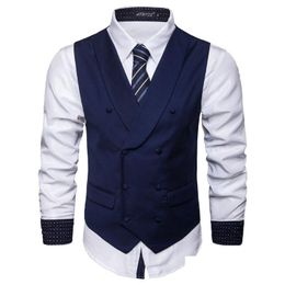 Men'S Vests S-6Xl New Mens Cotton Blend Business Slim Suit Vest Plus Size Casual Solid Colour Double-Breasted For Male Grey Black Blue Dhr7P