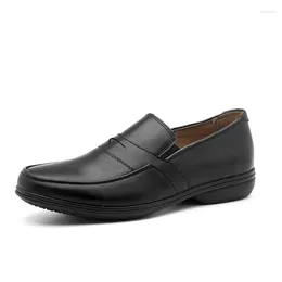 Casual Shoes Wako Man Working Leather Skate Formal Business Antiskid Chef Kitchen Work Slip On Loafers Black