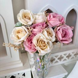 Decorative Flowers Simulation 7 Head Retro Bundle Rose Wedding Decoration Handheld Flower Home Pography Props