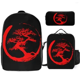 Backpack Enso Circle And Bonsai 14 Secure Comfortable Infantry Pack 3 In 1 Set 17 Inch Lunch Bag Pen Schools Novelty