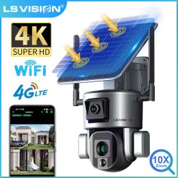 Cameras LS VISION 4K Dual Lens Scrceen Preview 4G Solar Camera Outdoor WIFI 10X Optical Zoom Twoway Audio Colour Night Vision CCTV Cam