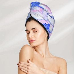 Towel Girl Hair Drying Hat Blue Pink Marble Cap Bath MicrofiberTowel Absorption Turban