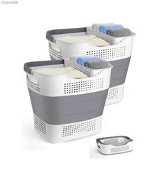 Storage Baskets Foldable plastic laundry basket pop-up washing machine/storage container foldable with handle space saving yq240407