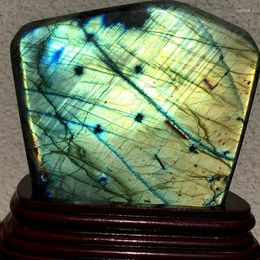 Decorative Figurines 1800g Natural Golden Labradorite Crystal Polished Rock From Madagascar Stand