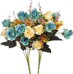 Decorative Flowers Artificial For Home Decoration Roses Faux Silk Rose Bouquet Wedding Christmas Office Tables 2PCs