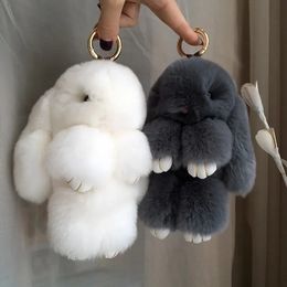 Fluffy Real Rabbit Fur Pompon Bunny Keychain Women Cute Girls Rabbit On Bag Trinket Jewellery Year Toy Gift 240402