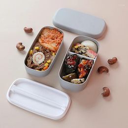 Dinnerware Kids Portable Safety Material Lunch Box 2 Layer Individual Bento Microwave Lunchbox Container With Chopstick