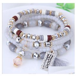 Beaded Tassel And Happy Engrave Strands Charm Bracelet Handmade Mti Colour Crystal For Women Wholesale Set Bohemia Jewellery 6 Drop Del Dhwf0