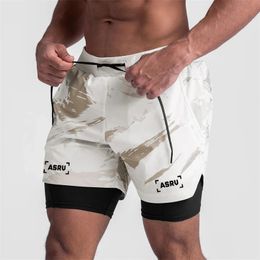 Summer Sports Men Shorts 2 in 1 Camo Jogger Running Workout Fitness Training Multifunctional Pants Quick Dry Gym 240402