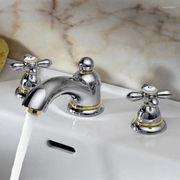 Bathroom Sink Faucets Top Quality All Brass Gold And Chrome Faucet Three Holes Two Handles Basin Mixer Exquisite Artistic Tap
