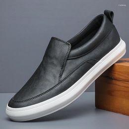 Casual Shoes PU Leather Brand Autumn Men Handmade Loafers Comfy Moccasins Breathable Slip On Board Flats Sneakers