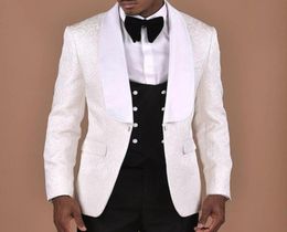 White Pattern Wedding Mens Suit With Double Breasted Black Vest 3 pieces Groom Tuxedos Groomsmen Wear Wedding Blazer For Men TS1906911049