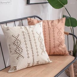 Pillow Cover Tribal Decoration 45x45cm Pink Ivory Cotton Embroidery For Sofa Bed Living Room Home