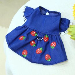 Dog Apparel 1PC Pet Spring And Autumn Thin Blue Denim Strawberry Princess Dress With Drawstring Buckle For Small Medium Dogs