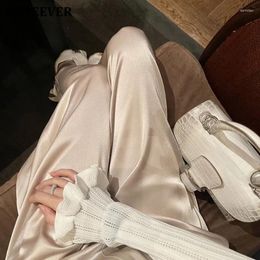 Women's Pants BGTEEVER Spring Summer Loose Pockets Female Satin Trousers Stylish High Waist Straight For Women