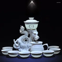 Teaware Sets Chinese Semi Automatic Tea Set Drinkware Hollow Honeycomb Ceramic Porcelain Glass Dragon Eagle Lazy Strainer Cup