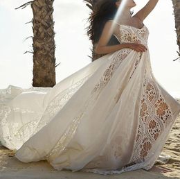 Bohemian Wedding Dresses 2020 Vneck Straps Lace Appliques Bridal Gowns Sexy Backless Beach A Line Wedding Dress Robe De Mariee2763076