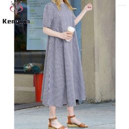 Party Dresses 2024 Oversized Dress Women Summer Loose O-Neck Plaid Lady Fashion Short Puff Sleeve Woman KE1335