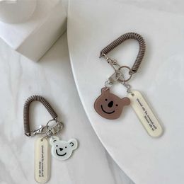 Keychains Lanyards Korean Instagram teddy bear keychain backpack ornament girl heart headphone protective case cute pendant anti loss spring chain Q240403