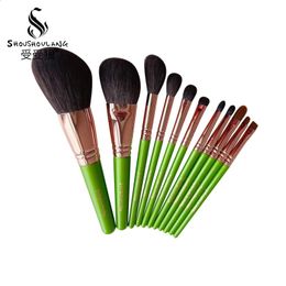 Shoushoulang Professional Handmade Make Up Brushes Set 11pcs Face Powder Eye Shadow Brush Synthetic Goat Hair Makeup Kit 240403