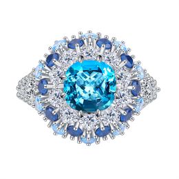 Exquisite Fashion Jewelry: S925 Silver Ring with Beautiful Blue Topaz Flower Design