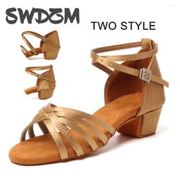 Dance Shoes SWDZM Children's Child/kids/Girls Latin Dancing Ladies Modern Ballroom Salsa Practise Sandals Low Heel