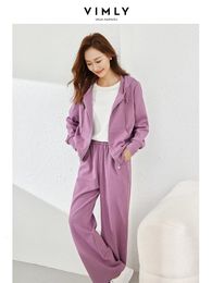 Vimly Purple Waffle Tracksuits Sweat Pant Sets for Women Outfits Spring Casual Zipup Hoodies Two Piece Matching Set V5101 240407