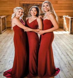 Cheap Burgundy Spaghetti Bridesmaid Dresses Elegant Mermaid Open Back Wedding Guest Gown Plus Size Long Formal Prom Evening Dresse8293109