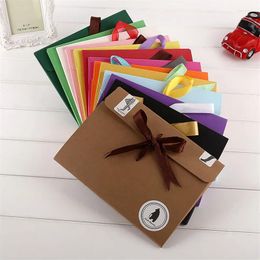 Gift Wrap 500Pcs/Lot 24 18 0.7cm Bow Envelope Kraft Paper Pocket Bag Kerchief Handkerchief Silk Scarf Packing Boxes Box